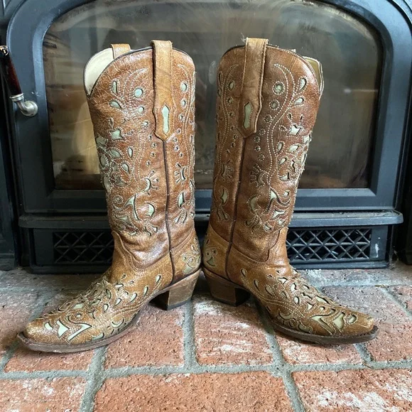 CORRAL Cowboy Boots Brown Leather Tan Inlay Detailing SZ 8 Western Cowgirl - Picture 4 of 8